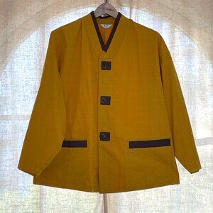 Large Mustard Yellow Hanbok with Brown Trim and Buttons